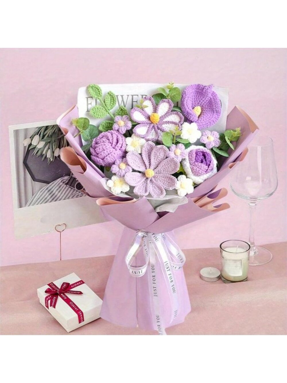 Handmade Crochet Flower Bouquet - Knitted Tulips & Colorful Flowers for Home - Picture 2 of 7